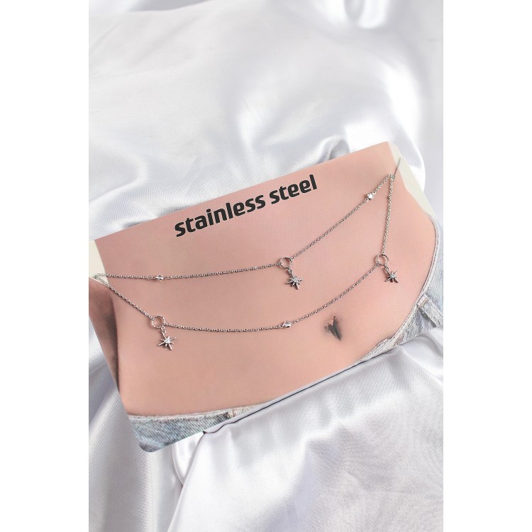 316L Çelik Zirkon Taşlı Kutup Yıldızı Model Gümüş Renk Göbek Zinciri - TJ-BKGZ10343 316L Çelik Zirkon Taşlı Kutup Yıldızı Model Gümüş Renk Göbek Zinciri - TJ-BKGZ10343