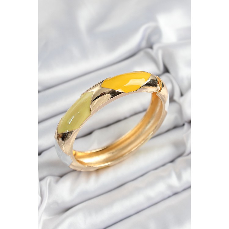 Pirinç Beyaz Yeşil Sarı Mineli Baklava Model Gold Renk Kadın Kelepçe - TJ-BB7328 Pirinç Beyaz Yeşil Sarı Mineli Baklava Model Gold Renk Kadın Kelepçe - TJ-BB7328