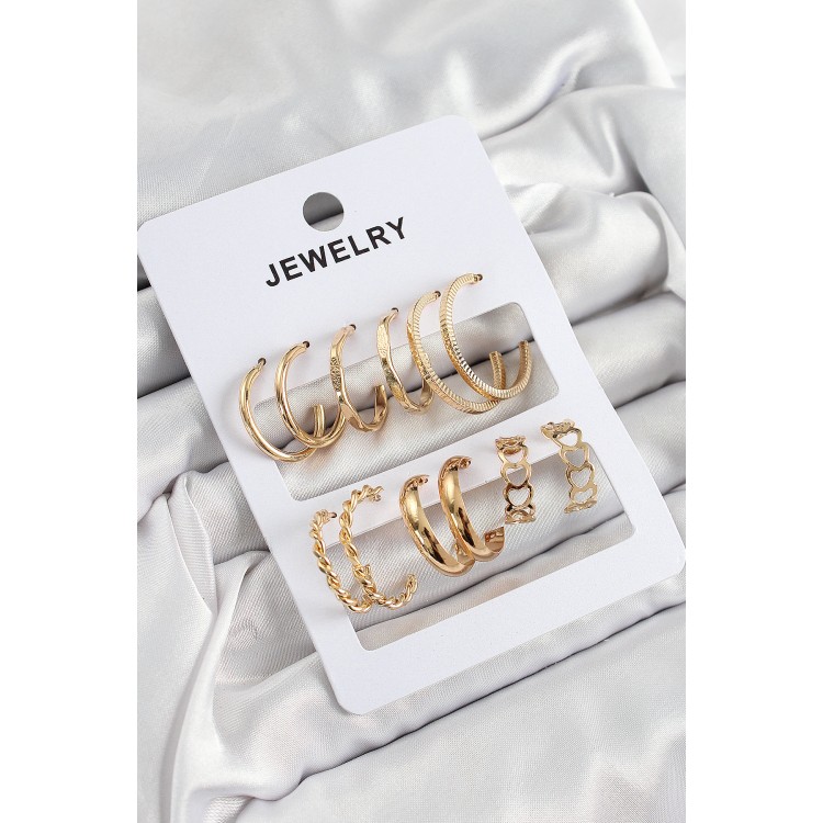 Pirinç Karışık Halka Model Gold Renk 6 Çift Kadın Küpe Set - TJ-BKP10885 Pirinç Karışık Halka Model Gold Renk 6 Çift Kadın Küpe Set - TJ-BKP10885