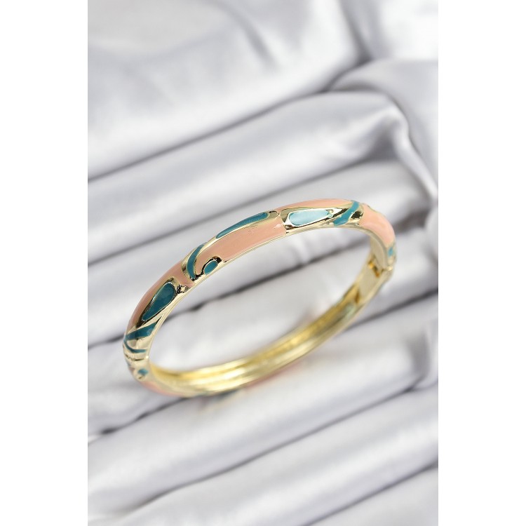 Mineli Pirinç Krem Ve Yeşil Mermer Motifli Gold Renk Kadın Kelepçe - TJ-BB7399 Mineli Pirinç Krem Ve Yeşil Mermer Motifli Gold Renk Kadın Kelepçe - TJ-BB7399