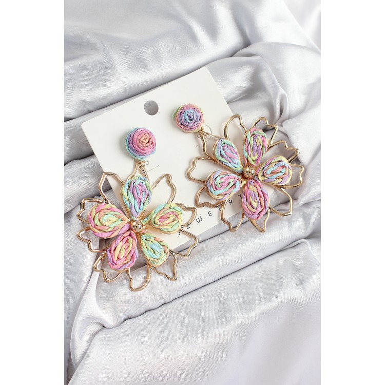 Pirinç Rainbow Çiçek Model Gold Renk Kadın Hasır Küpe - TJ-BKP10889 Pirinç Rainbow Çiçek Model Gold Renk Kadın Hasır Küpe - TJ-BKP10889