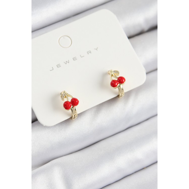 Pirinç Kiraz Model Gold Renk Çocuk Küpe - TJ-BKP10910 Pirinç Kiraz Model Gold Renk Çocuk Küpe - TJ-BKP10910