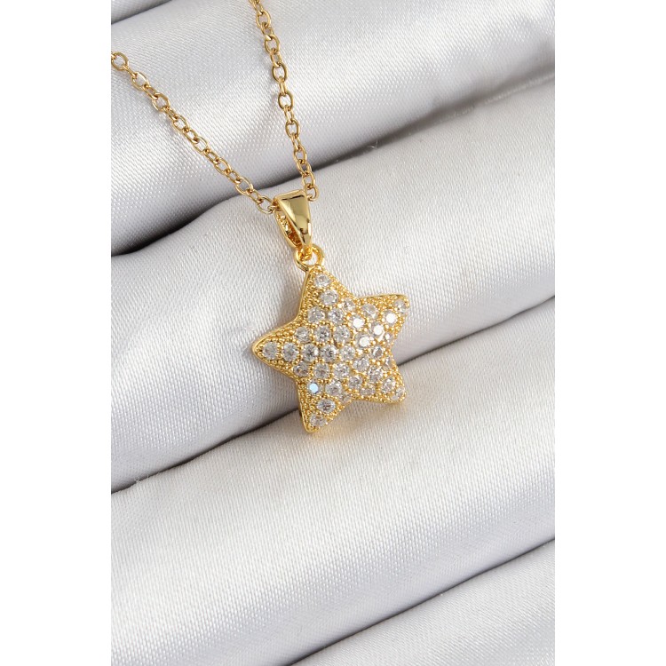 316L Çelik Zirkon Taşlı Yıldız Model Gold Renk Kadın Kolye - TJ-BKO10351 316L Çelik Zirkon Taşlı Yıldız Model Gold Renk Kadın Kolye - TJ-BKO10351