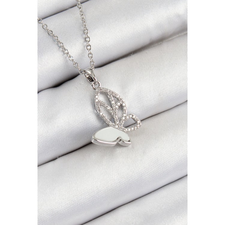 316L Çelik Zirkon Taşlı Kelebek Model Gümüş Renk Kadın Kolye - TJ-BKO10360 316L Çelik Zirkon Taşlı Kelebek Model Gümüş Renk Kadın Kolye - TJ-BKO10360