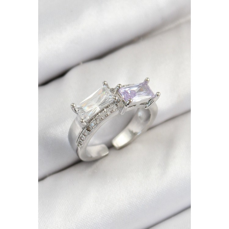 Pirinç Zirkon Taşlı Dikdörtgen Model Gümüş Renk Kadın Yüzük - TJ-BYK3798