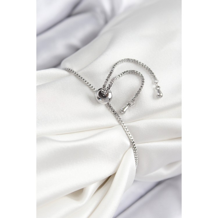 Pirinç Zirkon Taşlı Kiraz Model Gümüş Renk Asansörlü Kadın Bileklik - TJ-BB7454