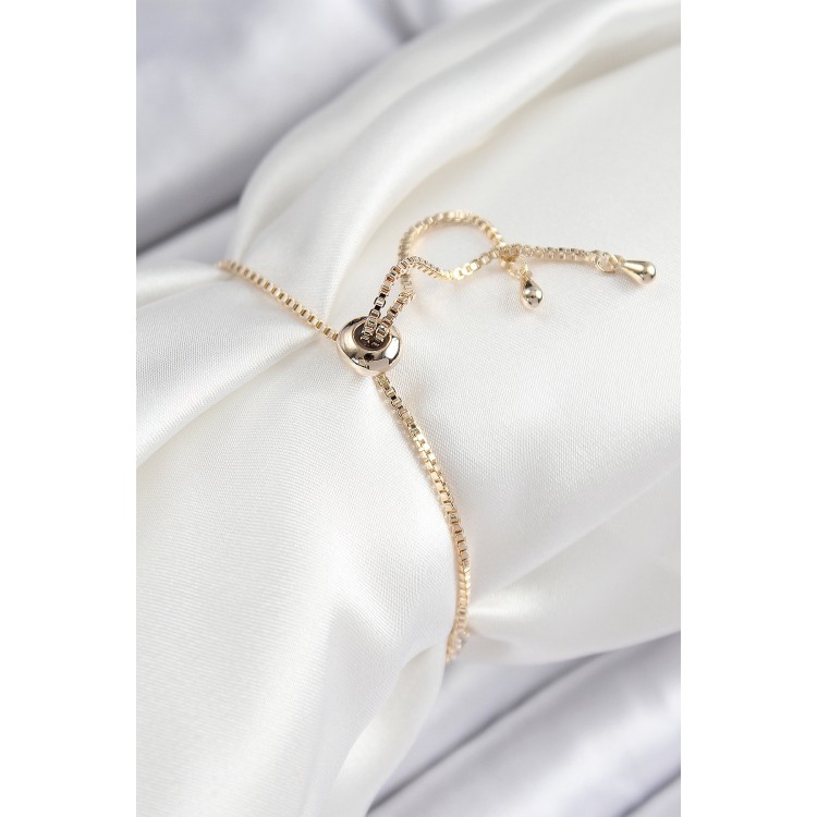 Pirinç Zirkon Taşlı Nazar Yıldız Model Gold Renk Asansörlü Kadın Bileklik - TJ-BB7470