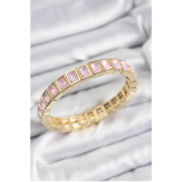 Pirinç Pembe Zirkon Taşlı Dikdörtgen Model Gold Renk Lastikli Kadın Bileklik - TJ-BB7491 Pirinç Pembe Zirkon Taşlı Dikdörtgen Model Gold Renk Lastikli Kadın Bileklik - TJ-BB7491