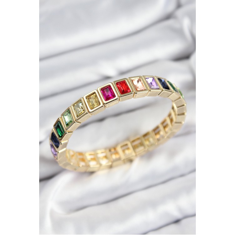 Pirinç Karışık Zirkon Taşlı Dikdörtgen Model Gold Renk Lastikli Kadın Bileklik - TJ-BB7493 Pirinç Karışık Zirkon Taşlı Dikdörtgen Model Gold Renk Lastikli Kadın Bileklik - TJ-BB7493