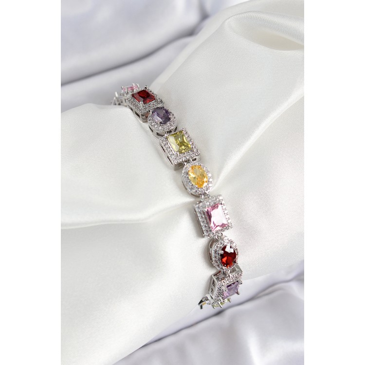 Pirinç Karışık Zirkon Taşlı Baget Model Gümüş Renk VIP Seri Kadın Bileklik - TJ-BB7503 Pirinç Karışık Zirkon Taşlı Baget Model Gümüş Renk VIP Seri Kadın Bileklik - TJ-BB7503