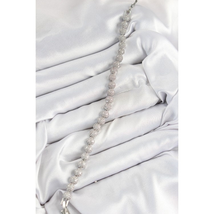 Pirinç Zirkon Taşlı Yarım Topcuk Model Gümüş Renk VIP Seri Kadın Bileklik - TJ-BB7507