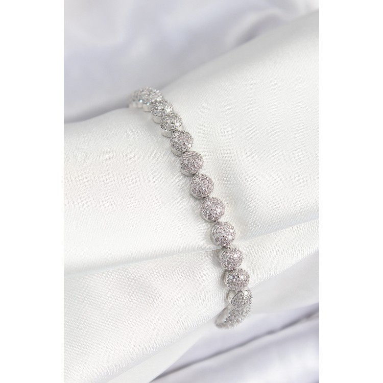Pirinç Zirkon Taşlı Yarım Topcuk Model Gümüş Renk VIP Seri Kadın Bileklik - TJ-BB7507