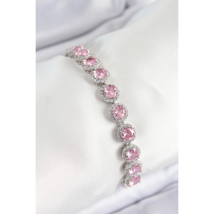 Pirinç Pembe Zirkon Taşlı Daire Baget Model Gümüş Renk VIP Seri Kadın Bileklik - TJ-BB7511 Pirinç Pembe Zirkon Taşlı Daire Baget Model Gümüş Renk VIP Seri Kadın Bileklik - TJ-BB7511