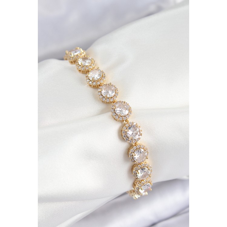 Pirinç Zirkon Taşlı Daire Baget Model Gold Renk VIP Seri Kadın Bileklik - TJ-BB7514 Pirinç Zirkon Taşlı Daire Baget Model Gold Renk VIP Seri Kadın Bileklik - TJ-BB7514