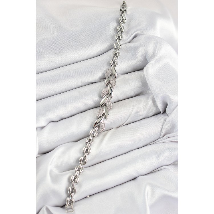 Pirinç Zirkon Taşlı Balık Kuyruğu Model Gümüş Renk Kadın Bileklik - TJ-BB7530