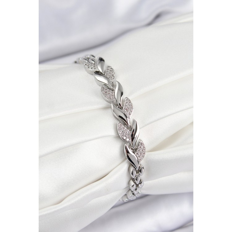 Pirinç Zirkon Taşlı Balık Kuyruğu Model Gümüş Renk Kadın Bileklik - TJ-BB7530 Pirinç Zirkon Taşlı Balık Kuyruğu Model Gümüş Renk Kadın Bileklik - TJ-BB7530