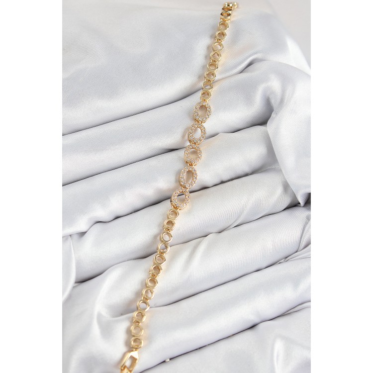 Pirinç Zirkon Taşlı Oval Model Gold Renk Kadın Bileklik - TJ-BB7543