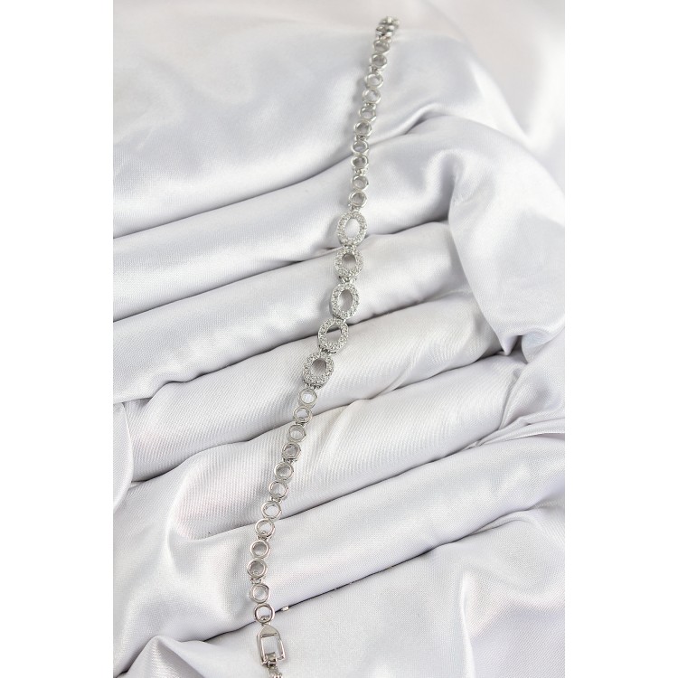 Pirinç Zirkon Taşlı Oval Model Gümüş Renk Kadın Bileklik - TJ-BB7544