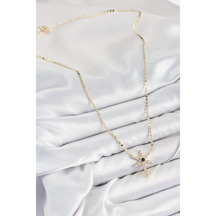 Pirinç Zirkon Taşlı Kutup Yıldızı Model Ezme Zincir Gold Renk Kadın Kolye - TJ-BKO10388