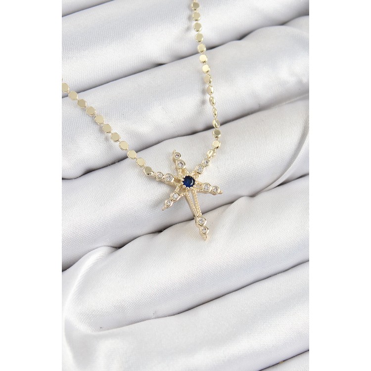 Pirinç Zirkon Taşlı Kutup Yıldızı Model Ezme Zincir Gold Renk Kadın Kolye - TJ-BKO10388