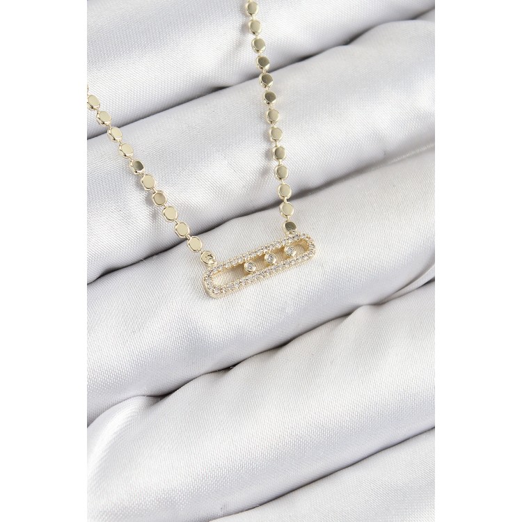 Pirinç Zirkon Taşlı Messika Model Ezme Zincir Gold Renk Kadın Kolye - TJ-BKO10391