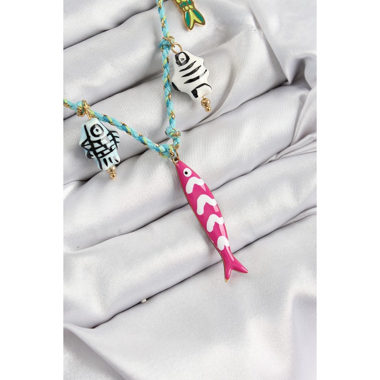 Seramik Motifli Pembe Balık Figürlü Model Mavi İp Kadın Kolye - TJ-BKO10397 Seramik Motifli Pembe Balık Figürlü Model Mavi İp Kadın Kolye - TJ-BKO10397