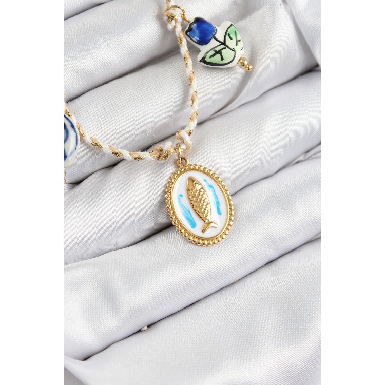 Seramik Motifli Balık Figürlü Model Krem İp Kadın Kolye - TJ-BKO10400 Seramik Motifli Balık Figürlü Model Krem İp Kadın Kolye - TJ-BKO10400