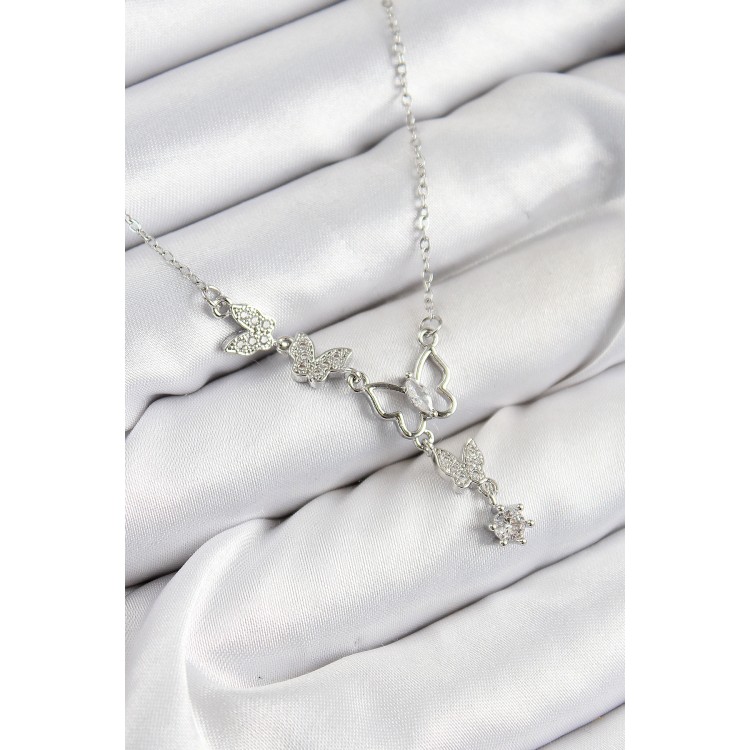 316L Çelik Zirkon Taşlı Kelebek Model Gümüş Renk Kadın Kolye - TJ-BKO10404 316L Çelik Zirkon Taşlı Kelebek Model Gümüş Renk Kadın Kolye - TJ-BKO10404