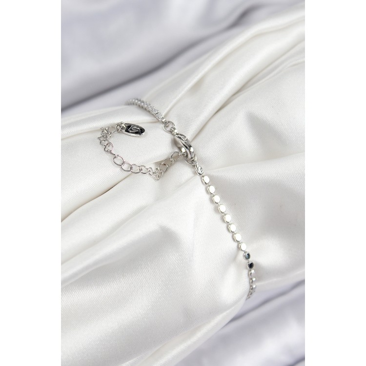 Pirinç Zirkon Taşlı Nazar Model Ezme Zincir Gümüş Renk Kadın Bileklik - TJ-BB7584