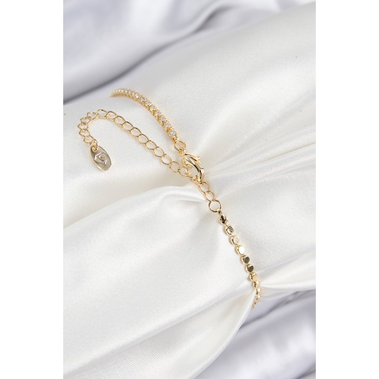 Pirinç Zirkon Taşlı Damla Model Ezme Zincir Gold Renk Kadın Bileklik - TJ-BB7589