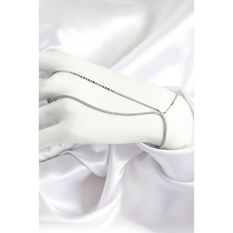 Pirinç Zirkon Taşlı Ezme Zincir Model Gümüş Renk Kadın Şahmeran - TJ-SN690