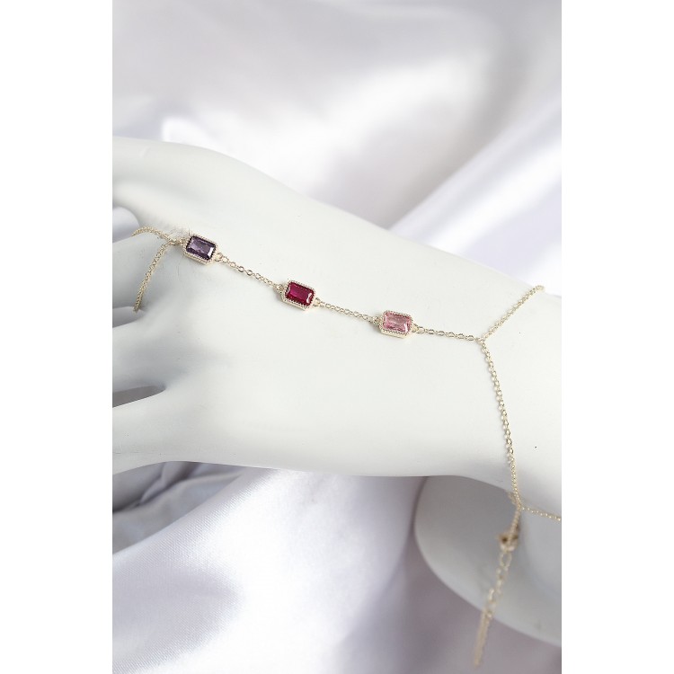 Pirinç Renkli Zirkon Taşlı Dikdörtgen Model Gold Renk Kadın Şahmeran - TJ-SN693 Pirinç Renkli Zirkon Taşlı Dikdörtgen Model Gold Renk Kadın Şahmeran - TJ-SN693