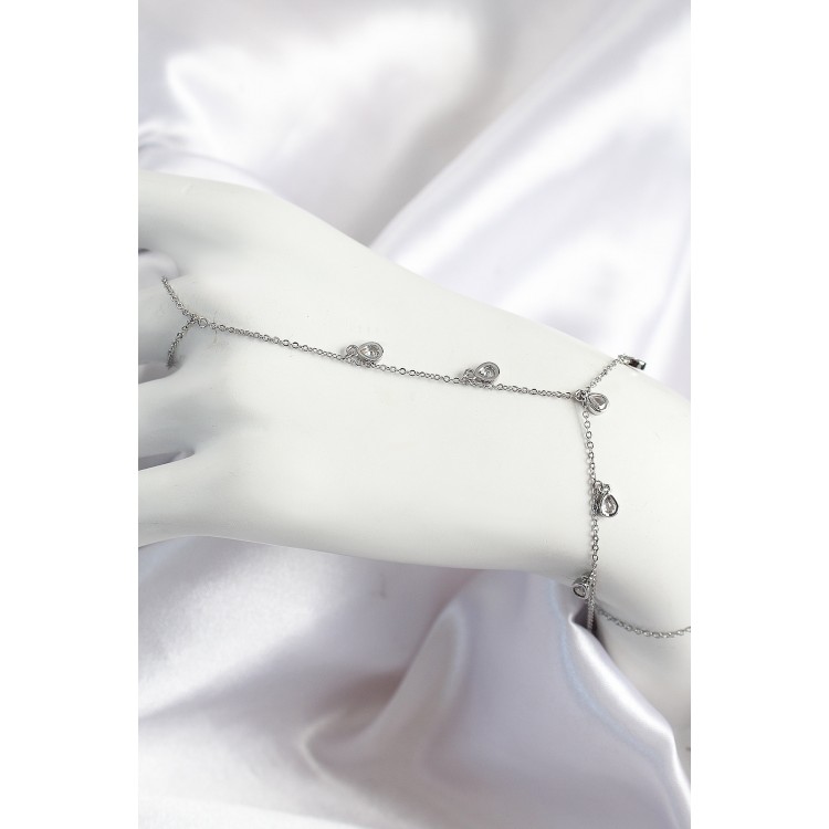 Pirinç Zirkon Taşlı Sallantılı Damla Model Gümüş Renk Kadın Şahmeran - TJ-SN704