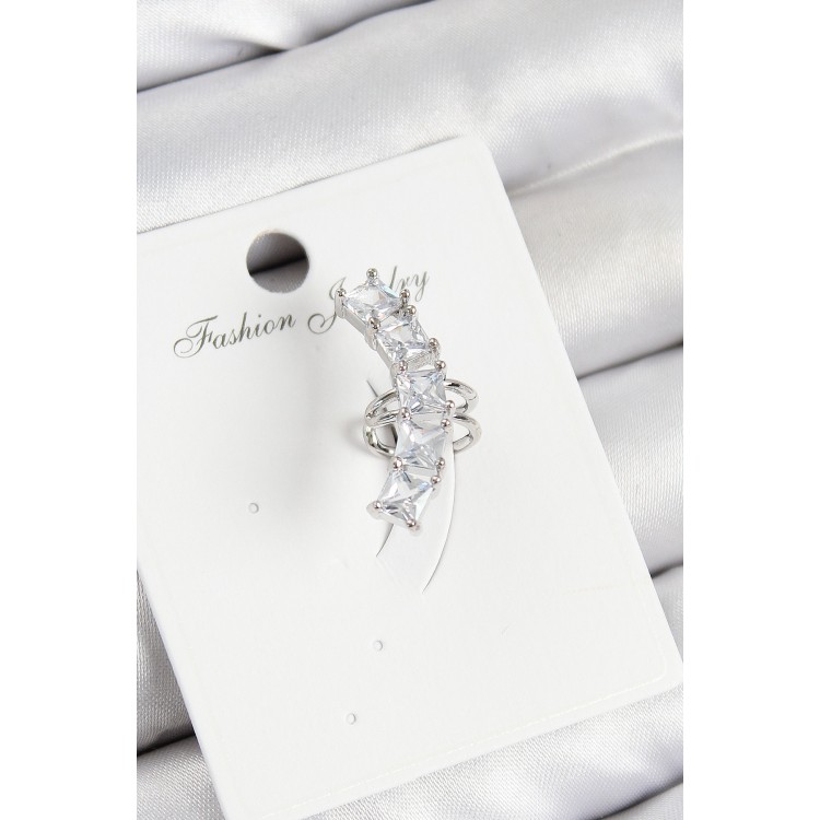 Pirinç Zirkon Taşlı Model Gümüş Renk Sağ Kıkırdak Küpe - TJ-BKP10999