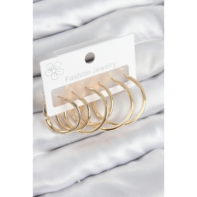 Gold-Colored Women's Set Earrings with Rice Ring Design - TJ-BKP11045