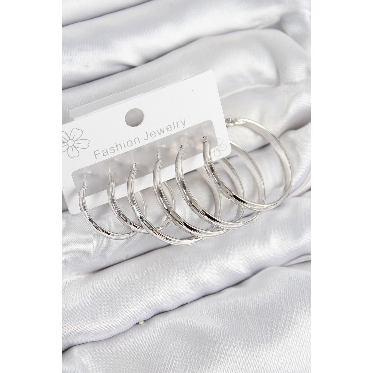 Silver-Colored Women's Set Earrings with Rice Ring Design - TJ-BKP11046