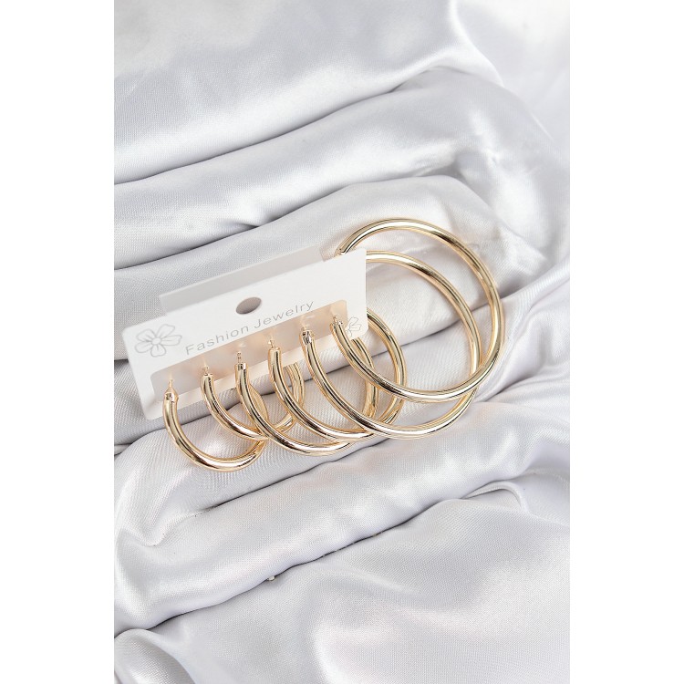 Gold-Colored Women's Set Earrings with Rice Ring Design - TJ-BKP11053