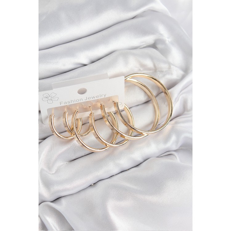 Gold-Colored Women's Set Earrings with Rice Ring Design - TJ-BKP11055