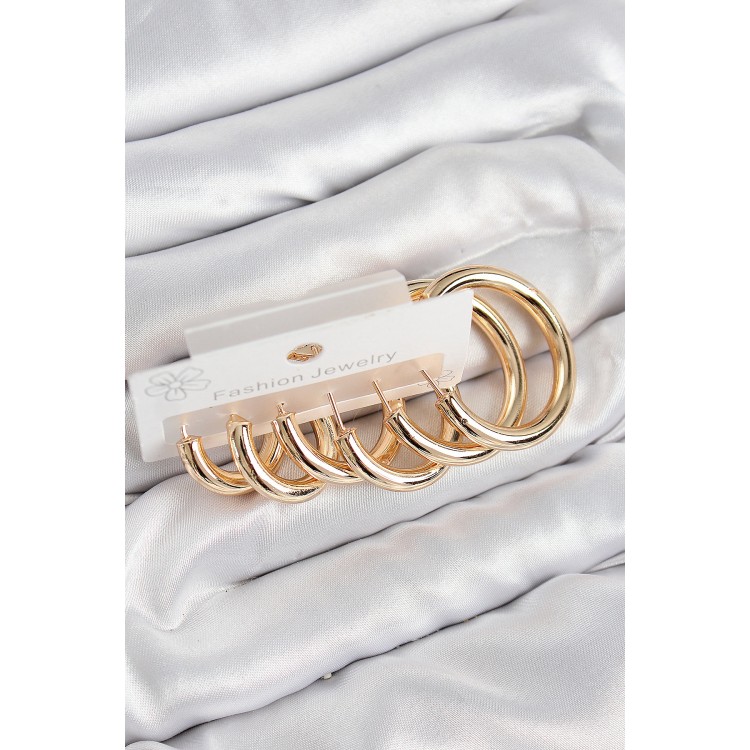 Gold-Colored Women's Set Earrings with Rice Ring Design - TJ-BKP11057