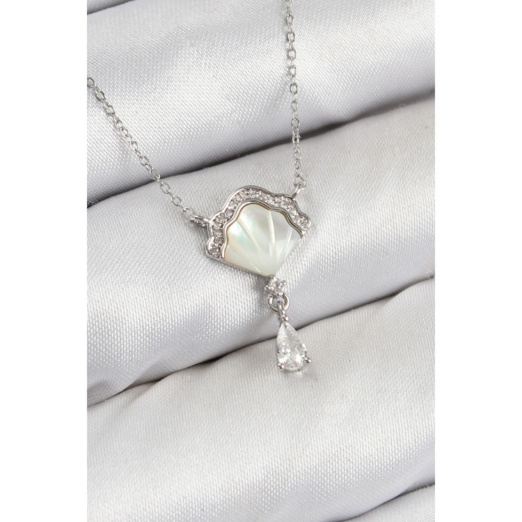 Rice Zircon Stone Oyster Model Silver Color Women's Necklace - TJ-BKO10417 Rice Zircon Stone Oyster Model Silver Color Women's Necklace - TJ-BKO10417