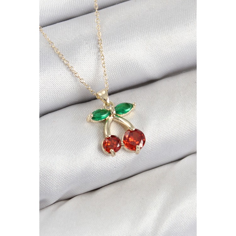 Gold-Colored Women's Necklace with Zircon Stone Cherry Design - TJ-BKO10420 Gold-Colored Women's Necklace with Zircon Stone Cherry Design - TJ-BKO10420