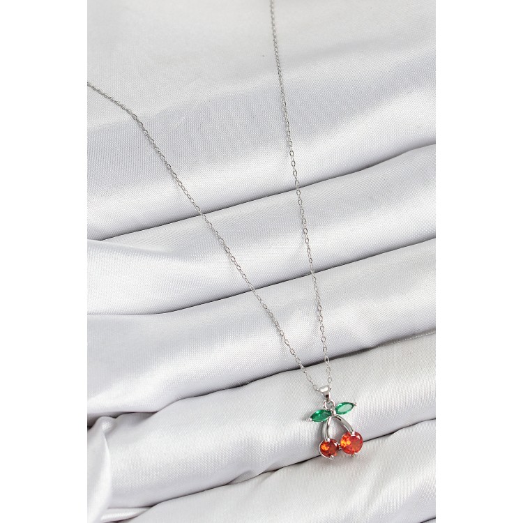 Rice Zircon Stone Cherry Model Silver Color Women's Necklace - TJ-BKO10421