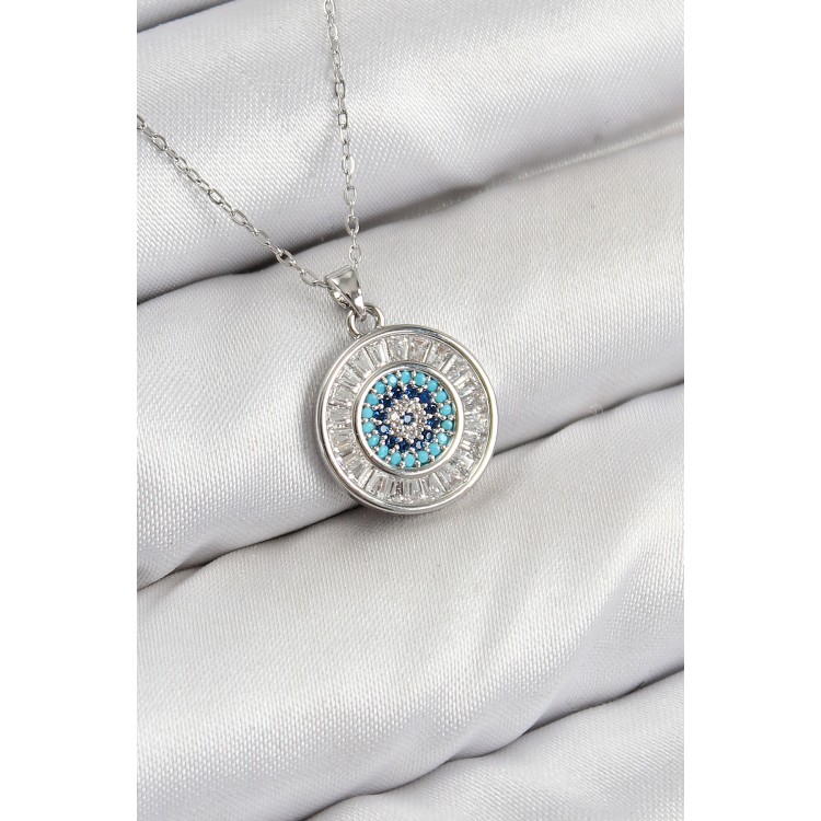 Zircon Stone Waterway Nazar Model Silver-Colored Women's Necklace - TJ-BKO10429 Zircon Stone Waterway Nazar Model Silver-Colored Women's Necklace - TJ-BKO10429