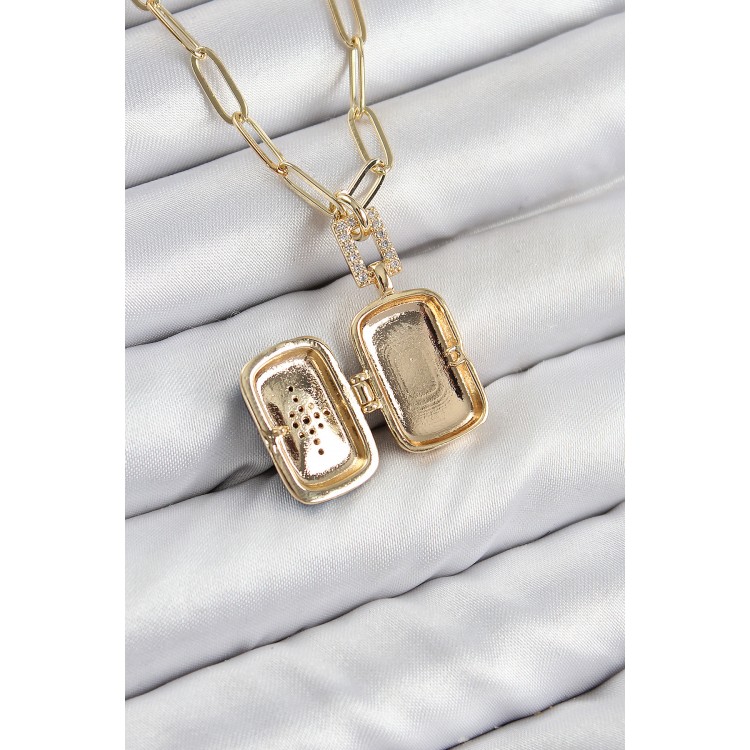 Gold-Colored Women's Necklace with Zircon Stone and Openable North Star Design - TJ-BKO10430