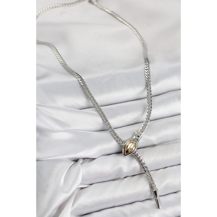 Silver-Colored Women's Necklace with Rice-Shaped Elevator Snake Design - TJ-BKO10432