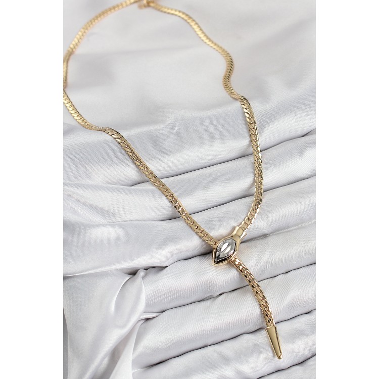 Gold-Colored Women's Necklace with Rice-Shaped Snake Design and Elevator - TJ-BKO10433