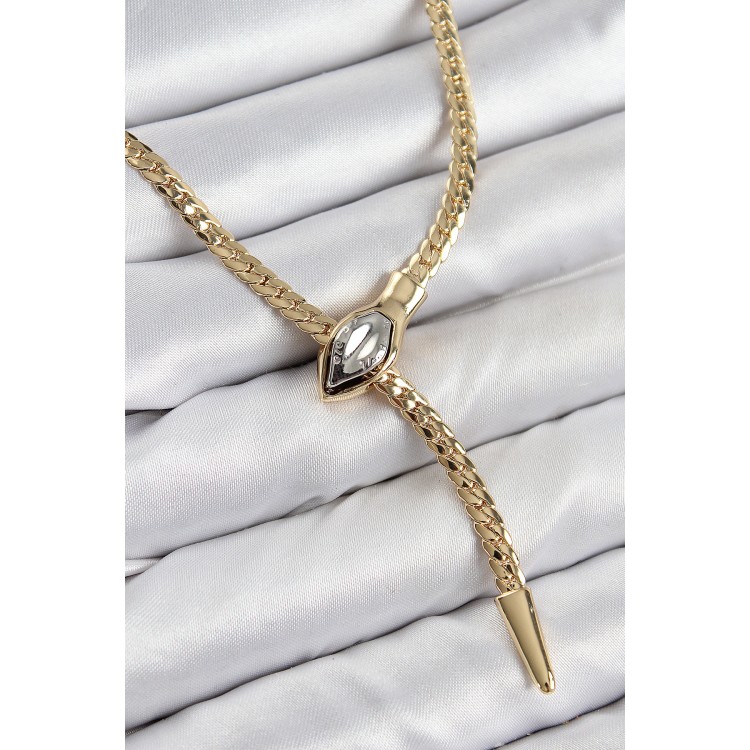 Gold-Colored Women's Necklace with Rice-Shaped Snake Design and Elevator - TJ-BKO10433