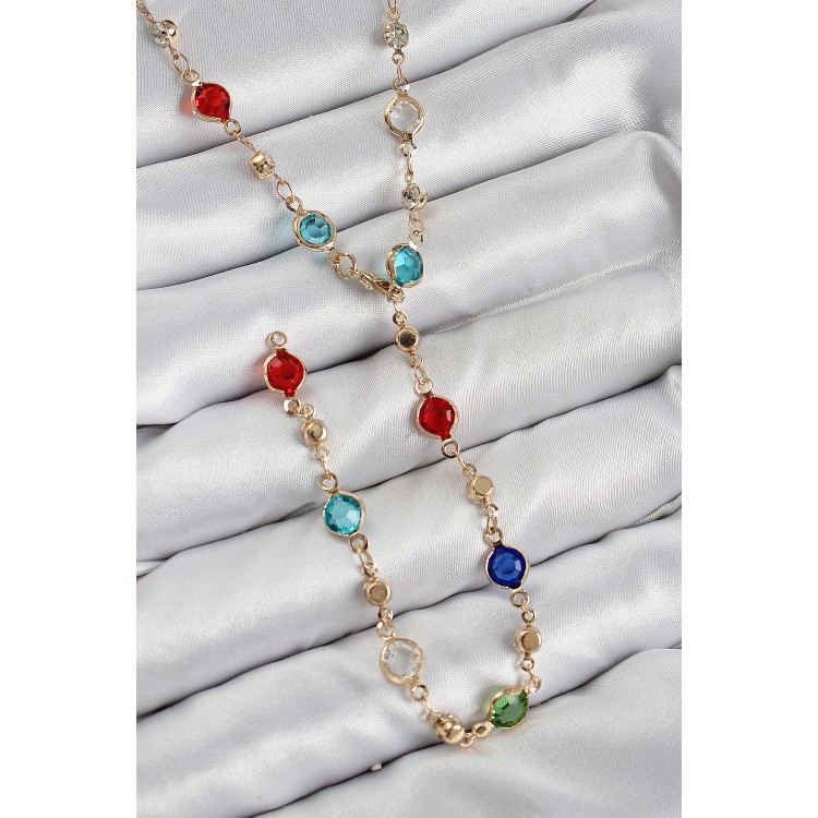 Gold-Colored Women's Y Necklace with Zircon Stones in Rice Color - TJ-BKO10434