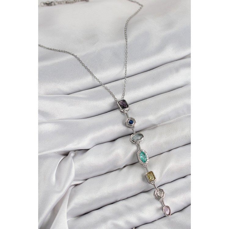 Rice-Colored Zircon Stone Model Silver-Colored Women's Y Necklace - TJ-BKO10440