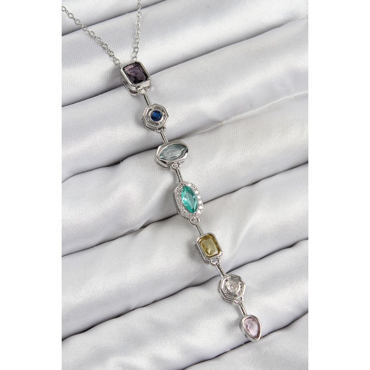 Rice-Colored Zircon Stone Model Silver-Colored Women's Y Necklace - TJ-BKO10440